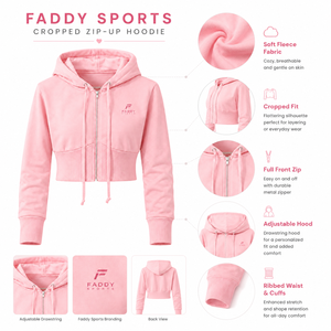 Wholesale Women Custom Logo Pink Zip Up <b>Cropped</b> Hoodie Slim Fit Long Sleeve Sweatshirt Athletic Gym Fitness Streetwear Crop <b>Top</b> - Product Image 5