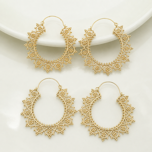 Pendientes de Aro Chapados en Oro para Mujer, Diseño Floral Vintage, Joyería para Fiesta - Product Image 5