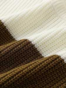 Pull en maille côtelé à col rond pour homme, coupe ajustée, color block, rayé, décontracté, chaud, pour l'hiver, tricot tendance pour homme - Product Image 6