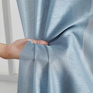 Set di 2 Tende in Voile Semi-Trasparente Blu Polvere con Occhielli, 137 cm L x 213 cm L, per Camera da Letto e Cucina - Product Image 2