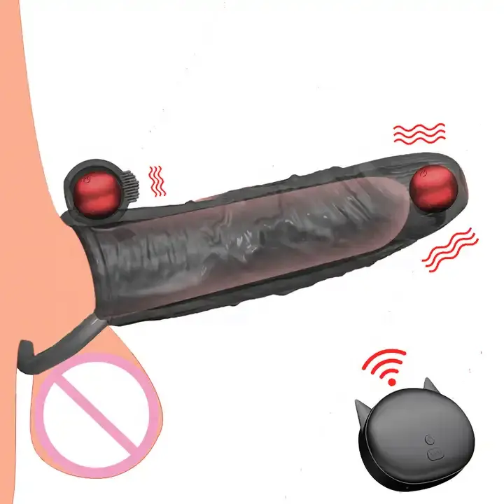 Reutilizáveis Preservativos Vibrador Penis Ring Sleeve Adult Sex Shop Vibrating Preservativos Ampliação vibrador Manga para homens sexo Casais