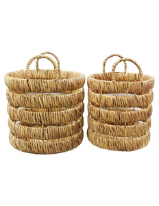 Woven Water Hyacinth Clothing Organizer Storage <b>Basket</b> Rope Handle Eco-friendly 6-10L Capacity for Home <b>Bathroom</b> Kitchen Nursery - Product Image 5