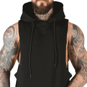 Débardeur à capuche sans manches pour hommes, en molleton de coton épais, pour musculation et entraînement en salle de sport, coupe ajustée, personnalisable OEM, marque privée - Product Image 6