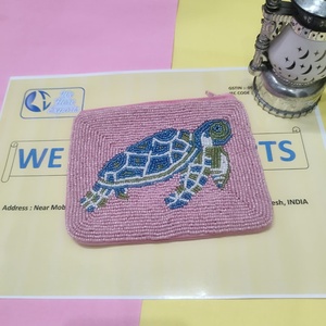 Handmade <b>Beaded</b> Sea Turtle Pouch Pink Coin <b>Purse</b> Zipper Clutch Small Handcrafted <b>Beaded</b> Pouch Women Gift Travel Wallet - Product Image 2