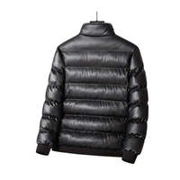 Veste matelassée en PU noire pour homme, col montant, fermeture éclair, coupe-vent, vêtement d'hiver décontracté, épaisse, longueur standard