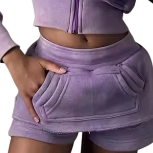 Conjunto Deportivo de 2 Piezas para Mujer, Sudadera Corta con Capucha y Cremallera, Pantalones Cortos, Color Sólido, Transpirable, Corte Regular, Otoño - Product Image 4