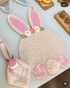 Handmade Easter Bunny Crochet Placemat Cute Floral Crown Rabbit Dining Mat Knitted Cotton Spring Holiday <b>Table</b> Decoration - Product Image 1