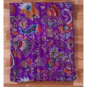 Mayorista de Colchas Kantha de Algodón Vintage Indias, Mantas Estampadas de Color Morado, Mantas Kantha Hechas a Mano para Decoración del Hogar - Product Image 6