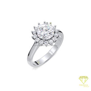Anillo de Compromiso con Halo de Diamantes Moissanite de Corte Redondo en Oro Amarillo de 14K, Anillo de Promesa de Boda con Diseño Floral para Mujer - Product Image 5