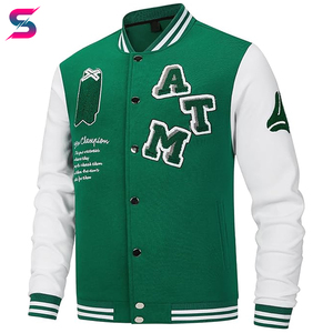 Green White Color Vintage <b>Baseball</b> Button Long Sleeve With Letter Casual Coats <b>For</b> <b>Men</b> College <b>Baseball</b> Letterman <b>Jackets</b> - Product Image 2