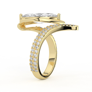 Bague en or jaune 14K 18K avec diamant de laboratoire taille marquise, collier en or pointu, sangle fendue croisée, pavé multi-rangs, joaillerie fine - Product Image 3