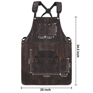 Tablier en cuir avec bretelles croisées au dos et doubles poches pour uniforme de personnel de service de restaurant et de bar - Product Image 1