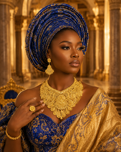 Royal African Nigerian Bridal Gold Plated <b>Necklace</b> Set for Women Statement Wedding Jewelry with Earrings & <b>Ring</b> - Product Image 3