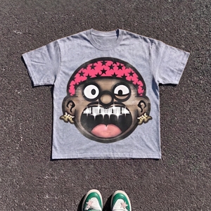 T-shirt à manches courtes pour homme, imprimé dessin animé blanc, col rond, coupe classique, style streetwear, jersey en coton tricoté - Product Image 6