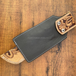 ปลอกหุ้มมีดหนังวัวแท้พับได้พร้อมห่วงเข็มขัดหนังวัวแกะสลักลายดอกไม้ตะวันตก - Product Image 5