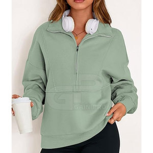 Custom <b>Women</b> <b>Quarter</b> <b>Zip</b> <b>Sweatshirt</b> With Breathable Performance Fabric Relaxed Fit For Active Sports And Outdoor Wear - Product Image 4