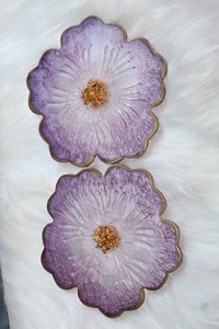 Luxury Natural Crystal resin Reusable Drink <b>Coasters</b> <b>Set</b> with Polished Finish and Electroplated Edges for Home Bar Decor - Product Image 6
