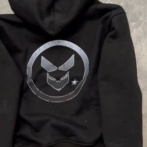 Sudadera con Capucha de Algodón Grueso para Hombre, Diseño Personalizado OEM, Invierno, Ecológica, Minimalista, con Estampado Desgastado y Pedrería - Product Image 4