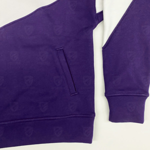 Sudadera con Capucha Unisex con Bloques de Color, Morado, Gris y Blanco, de Forro Polar, Casual, para Otoño, Corte Regular, con Bolsillos - Product Image 6
