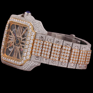 Superbe montre pour homme à cadran carré squelette, sertie de moissanite et de diamants exclusifs, bicolore, style mode hip-hop - Product Image 2