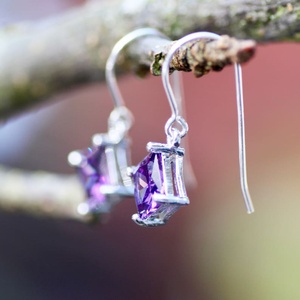 Boucles d'oreilles en améthyste taille Asscher, argent sterling 925, vintage, luxueuses, élégantes, cadeau pour femme, mariage, fête - Product Image 2