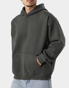 Men's Olive Green Hooded Sweatshirt Oversized Fit Cotton Fleece Casual Autumn Wear - Product Image 6