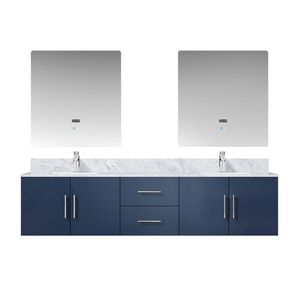 Navy Blue 80 In. W X 22 In. D Double Bath <b>Vanity</b> with Carrara Marble Top and 30 In. LED <b>Mirrors</b> Faucet Set Included - Product Image 1