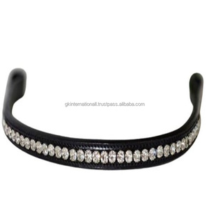 Venta al por mayor personalizado canal vacío acolchado cuero caballo ceja banda con incrustaciones de cristales transparentes redondos mega Bling diamante cadena - Product Image 1