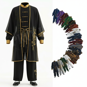Men's Custom Black & Gold Kung Fu Tai Chi Uniform Mesh Polyester Traditional Martial Arts Training Lightweight Karate Uniform - Product Image 1
