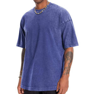 T-shirt décontracté pour homme en coton épais, bleu roi délavé, col rond, coupe oversize, manches courtes, style estival, personnalisable avec logo - Product Image 5