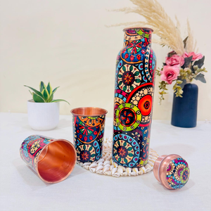 Ensemble de 2 gobelets en cuivre à motifs bohèmes, peints à la main, vaisselle artistique, décoration écologique pour la maison - Product Image 2
