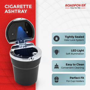ROADPOWER (RP-ASH-11) ที่เขี่ยบุหรี่ในรถยนต์อเนกประสงค์พร้อมไฟ LED สีฟ้า พกพาสะดวก ลดกลิ่น ทำความสะอาดง่าย ฝาโครเมียมคุณภาพสูง - Product Image 4