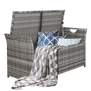 106*52*46cm Iron Frame Footstool <b>Locker</b> Gray Gradient Rattan <b>Storage</b> Unit with Comfortable Can Accommodation - Product Image 2