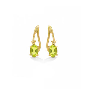 Boucles d'oreilles clous ovales en argent sterling 925 plaqué or avec péridot, motif moderne, pierres précieuses - Product Image 3