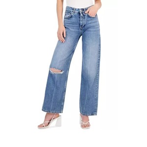 Jeans de Mezclilla de Cintura Alta y Pierna Ancha con Agujeros, Estilo Casual Holgado, Tejido de Algodón para Primavera - Product Image 1