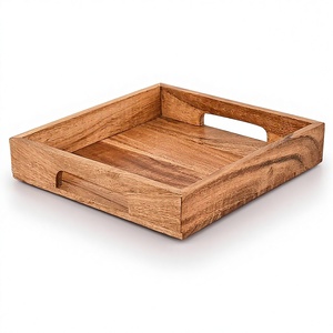 Trending Acacia Wood Serving Tray with Handles Great for <b>Breakfast</b> Coffee & Storage Trays - Product Image 1
