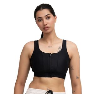 Soutien-gorge de sport noir à col carré pour femme avec fermeture éclair avant, maintien moyen, respirant, sans coutures, idéal pour le fitness (vente en gros) - Product Image 1