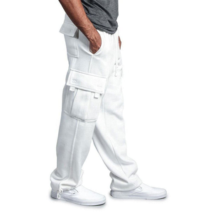 Men's Black Cargo Sweatpants Elastic Waist Multiple Pockets Casual Autumn Wear Cotton Bamboo Fiber Midweight Knitted Fabric - Product Image 2
