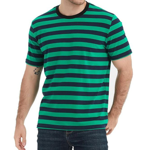 T-shirt en coton à manches courtes rayé bleu et blanc pour homme, col rond, coupe classique, jersey décontracté - Product Image 5