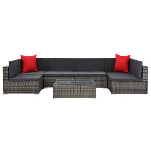 Ensemble de canapé de jardin gris foncé avec coussin rouge et rotin gris – Mobilier d'extérieur élégant - Product Image 2
