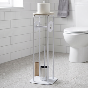 Porte-papier toilette moderne en fer sur pied avec étagère pour plantes et porte-brosse, sans perçage, pour salle de bain - Product Image 2