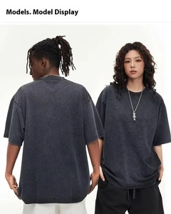 T-shirt en coton surdimensionné pour homme, couleur unie, manches courtes, col rond, décontracté, devant uni, logo personnalisé, jersey tricoté respirant - Product Image 4
