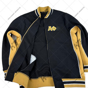 Chaqueta de Abrigo Personalizable Alppha Phi para Fraternidad/Sororidad, Negra y Dorada, de Lana, 100% Algodón, Impermeable, Resistente al Viento, de Nailon - Product Image 1