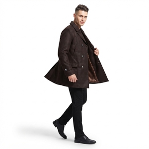 Manteau en laine classique pour homme avec fermeture à boutons en corne, couleur brun foncé, coupe ajustée, standard, coupe-vent d'hiver, 100% laine - Product Image 3