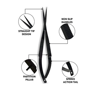 Hot Selling Black Coated Pointed Tip Stainless Steel Cuticle Spring Scissors for Eyelash Eyebrow Makeup <b>Tool</b> with Custom Logo - Product Image 3