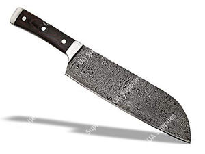 Couteau de chef Santoku japonais professionnel en acier Damas fait main, manche en bois confortable, vente en gros OEM/ODM - Product Image 2