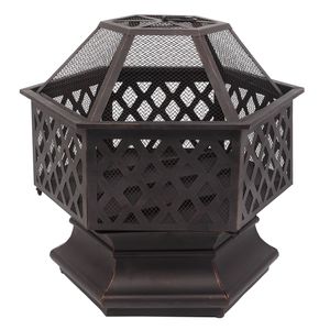 Braciere Esagonale Moderno in Ferro da 22 Pollici per Decorazione Esterna con Bruciatura a Legna, Ideale per Giardino e Bordo Piscina - Product Image 4