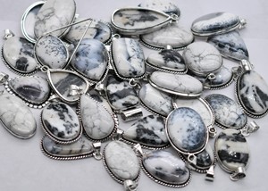 จี้หินผสมโอปอลฮาไลต์ เดนไดรต์ แสตนด์ แจสเปอร์ ลายม้าลาย ชุบเงินโบราณ พร้อมสร้อยคอคริสตัลบำบัดสำหรับเด็ก - Product Image 2