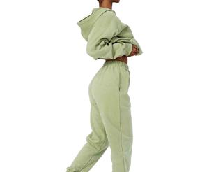 ชุดวอร์มขนแกะมีฮู้ดสำหรับผู้หญิงชุดวอร์ม2ชิ้นเสื้อครอปโอเวอร์ไซส์ฤดูหนาว - Product Image 1