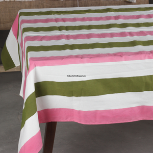 Striped Cotton Linen Rectangular Tablecloth Green White and Pink Washable Dining <b>Table</b> <b>Cover</b> for Home Decor Elegant Style - Product Image 4